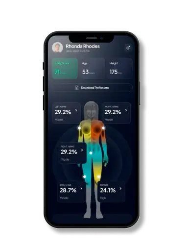 Hume Health app showing muscle mass broken down by body part